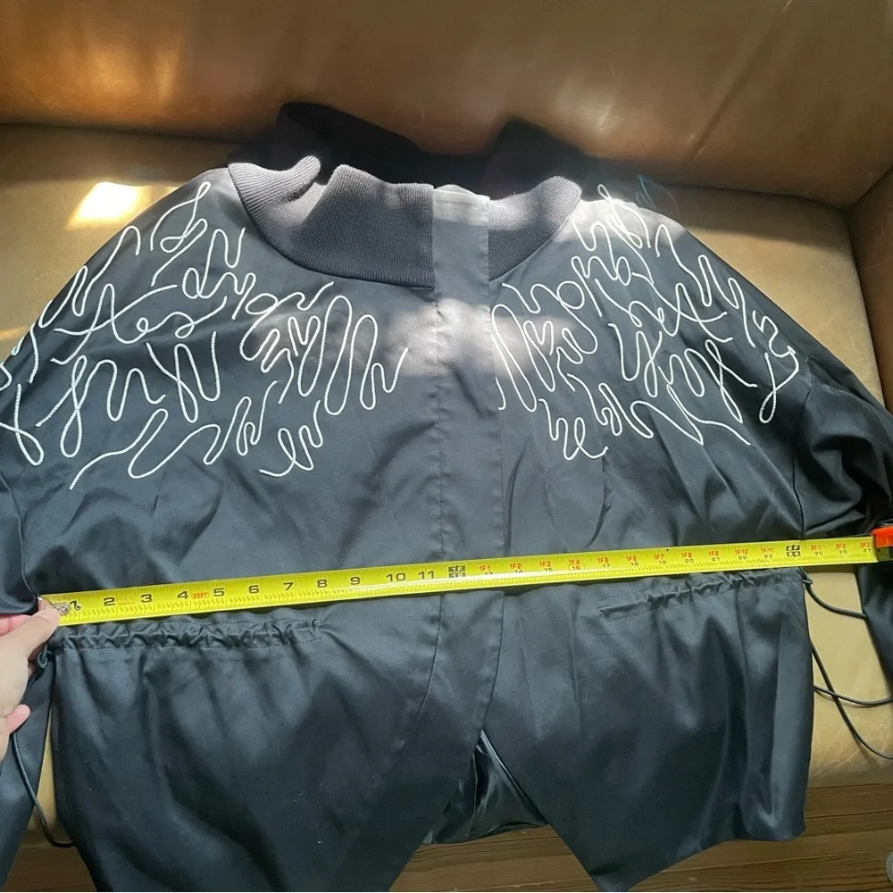 Adeam luxe bomber style cinched ties jacket w embroidery stitching black white - Picture 8 of 13